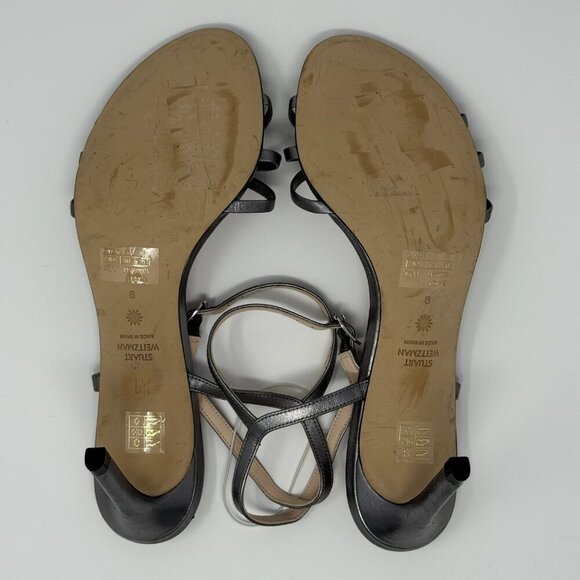 Stuart Weitzman Starla Strappy Sandal Heels Women's 9 Gunmetal Dark Silver NWOB - Picture 12 of 14